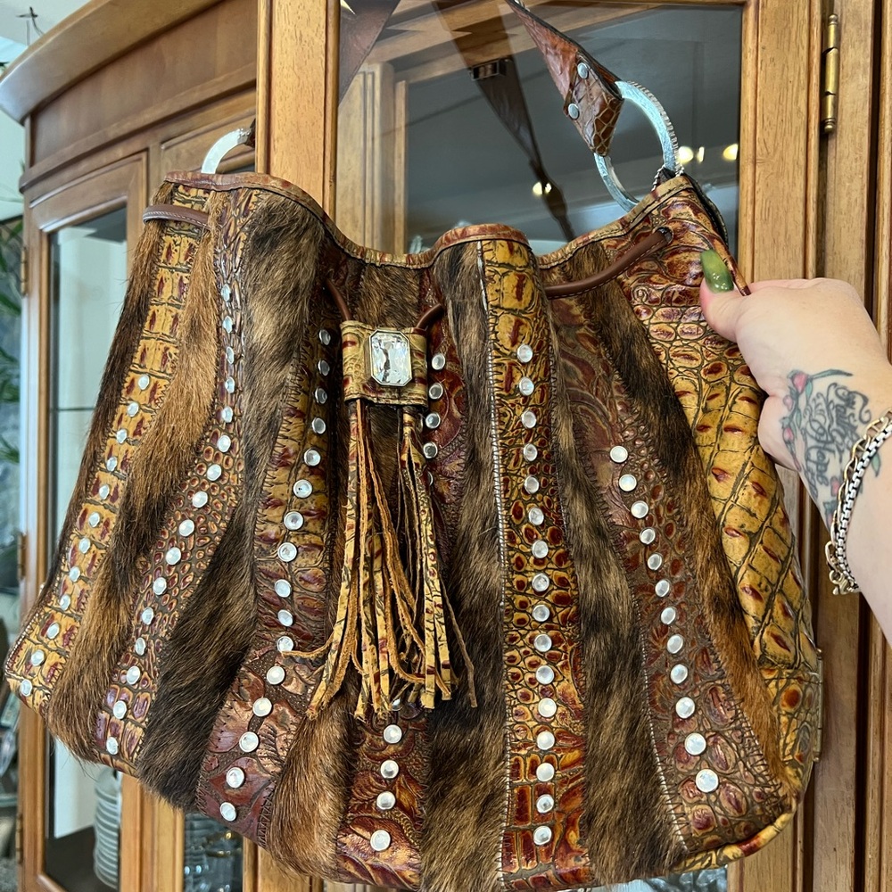 Raviani Brown and Gold Shoulder Bag